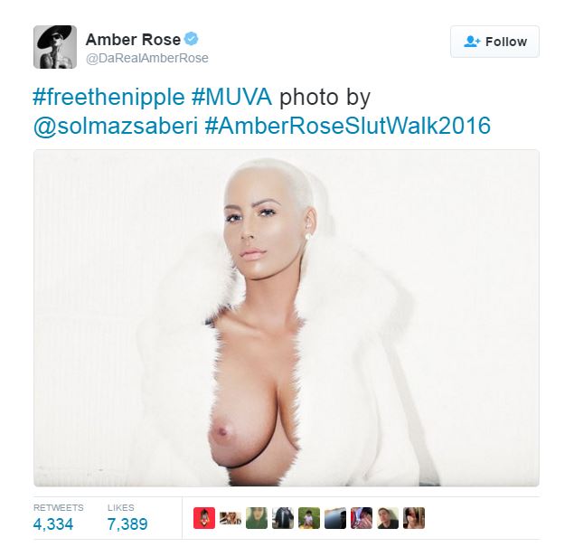 Amber Rose a hotarat sa se alature campaniei #freethenipple, in stransa legatura cu miscarea sa - Amber Rose Slut Walk 2016.