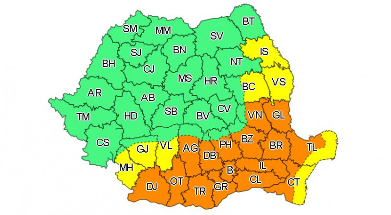 Temperaturi de 41 de grade și furtuni violente în jumătate de țară. Cod portocaliu și galbene anunță meteorologi